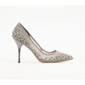 Bourne Samantha Embellished Rhinestone Mesh Pointed Pump Heels Silver Women's 38